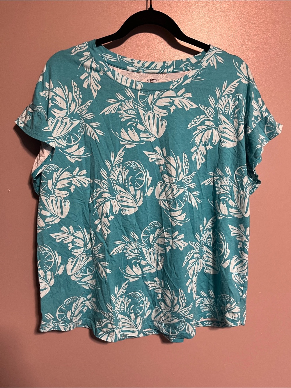 crown & ivy Teal Floral Short-Sleeve Tee